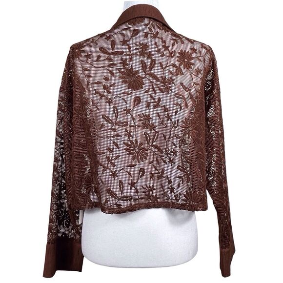 JASON WU Lace Sheer Floral Button Down Top NWT Size Large Brown - Picture 2 of 15